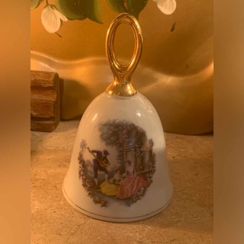 L24K Gold Rim Accents Bell With Romantic Scene. Vintage